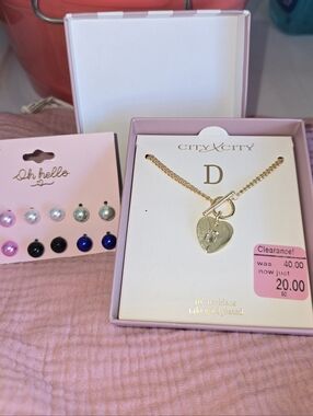 NWT Jewelry, "D" Necklace, Earrings All New